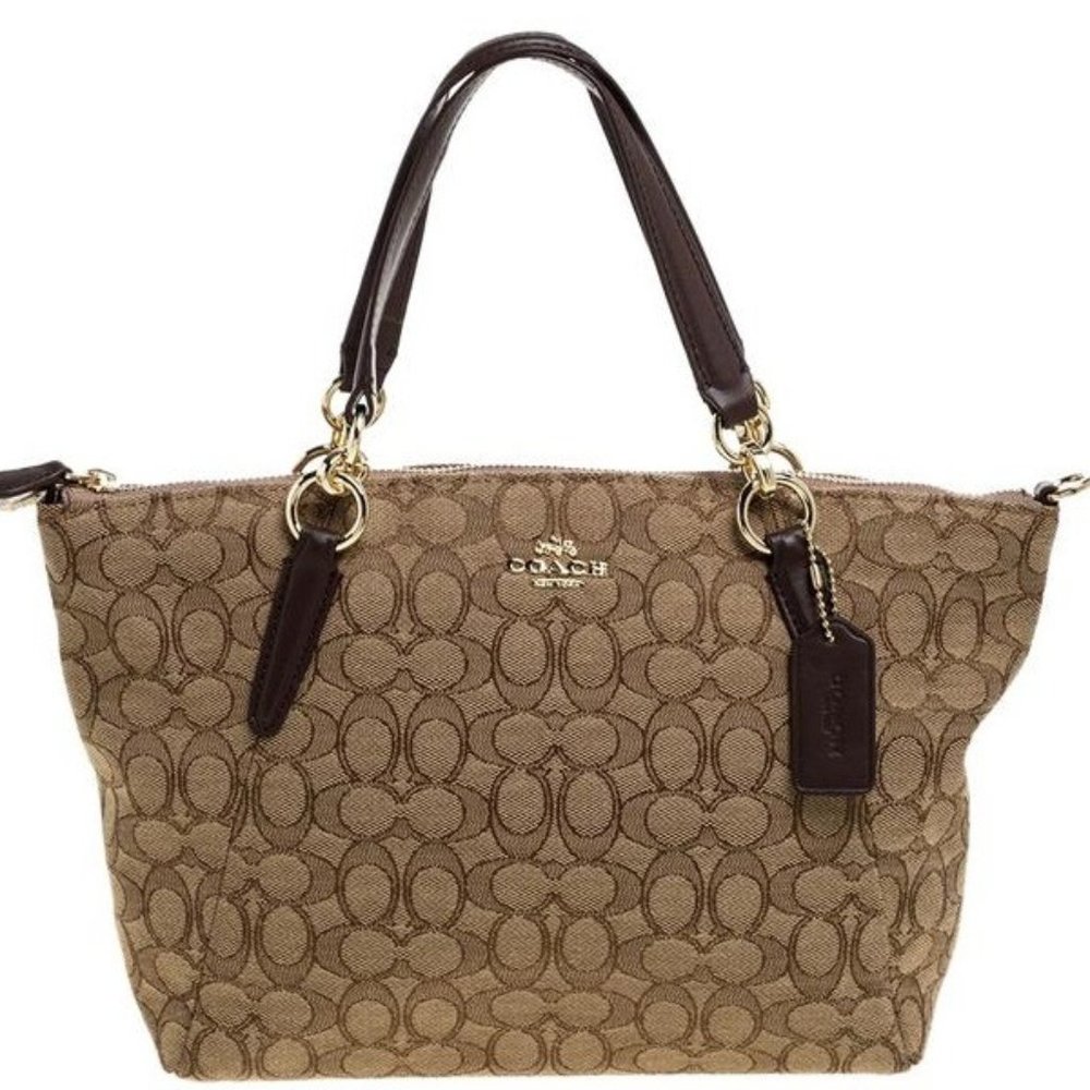 🌞Sale🌞 COACH Top Handle Bag Kelsey Beige/Brown Canvas and Leather Small Tote